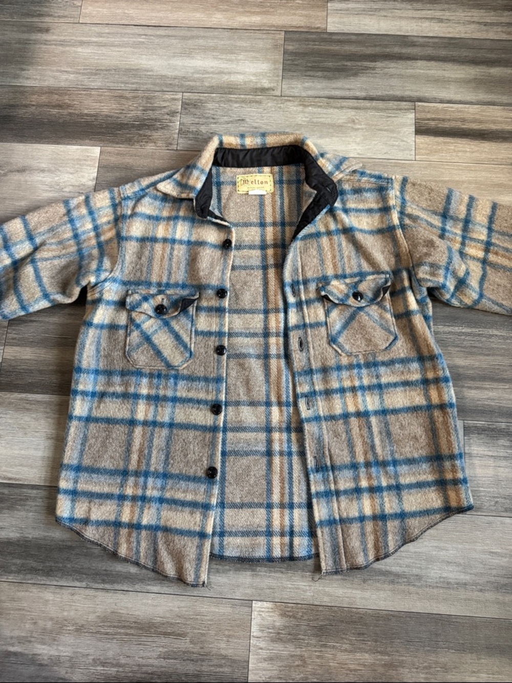 Plaid Wool Shirt Jacket - Beige & Blue